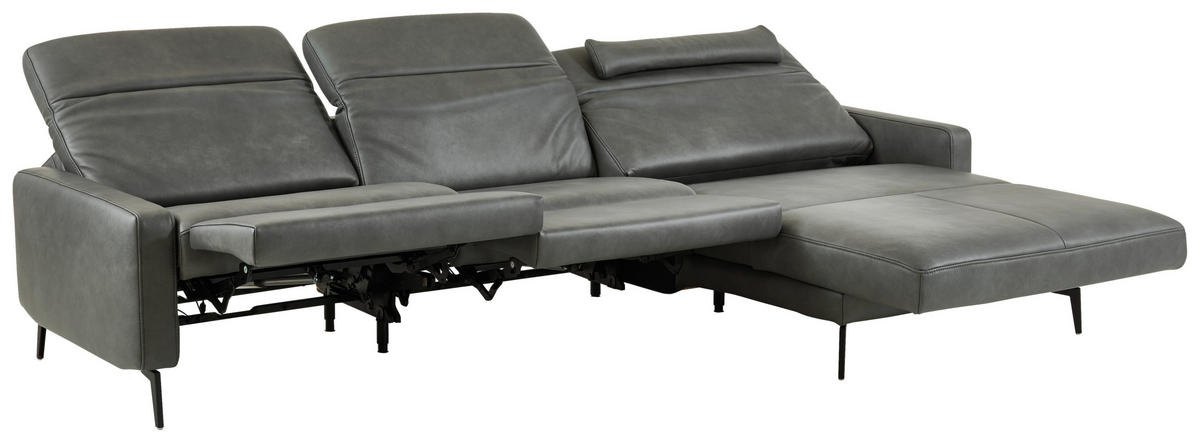 ECKSOFA  in Echtleder Anthrazit  323/179 cm  - Anthrazit/Schwarz, Design, Leder/Metall (323/179cm) - Dieter Knoll