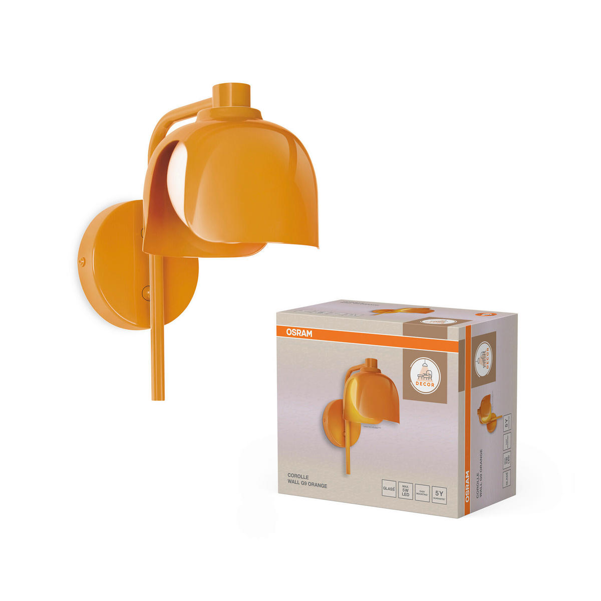 WANDLEUCHTE 13,5/21/24,5 cm   - Orange, Basics, Glas/Metall (13,5/21/24,5cm) - Osram