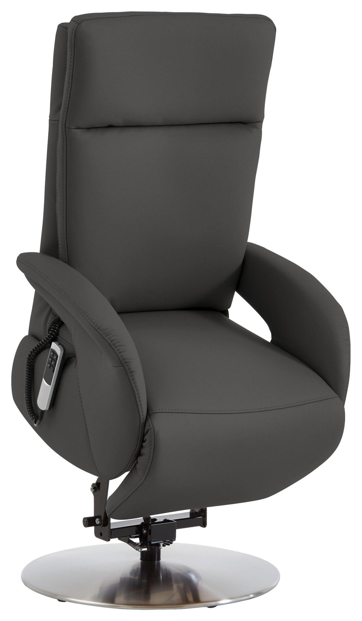RELAXSESSEL in Leder Grau  - Edelstahlfarben/Grau, Design, Leder/Metall (70/108/80cm) - Cantus