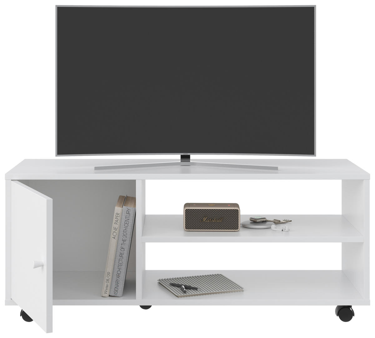 TV-ELEMENT bela  - bela, Basics, umetna masa/leseni material (100/42/33,5cm) - Boxxx