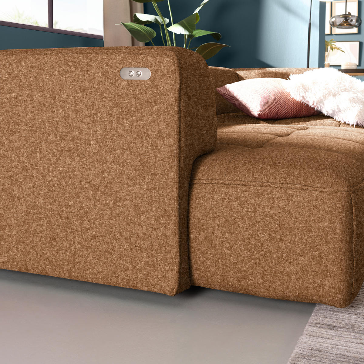 ECKSOFA Webstoff Cognac  - Cognac/Schwarz, Design, Kunststoff/Textil (288/188cm) - Welnova
