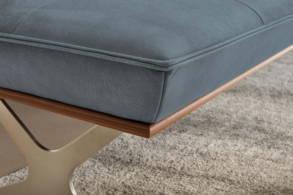 SITZBANK in Holz, Metall, Leder Edelstahlfarben, Graublau  - Edelstahlfarben/Graublau, Design, Leder/Holz (214/88/66cm) - Koinor