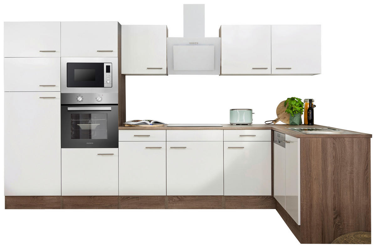 ECKKÜCHE 340/172 cm  in Weiß  - Eichefarben/Weiß, Basics, Holzwerkstoff/Metall (340/172cm) - Respekta