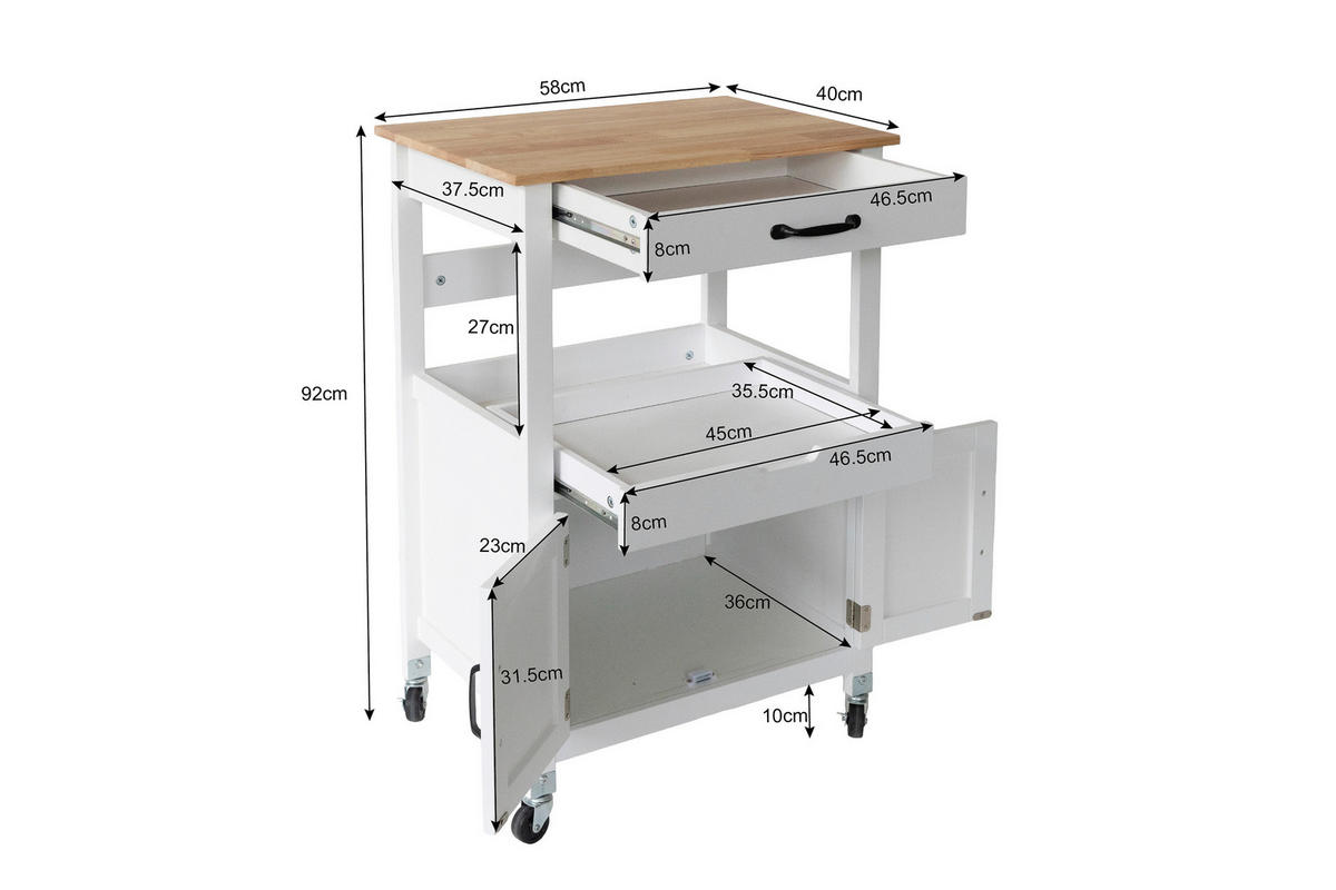 SERVIERWAGEN , Weiss  - Weiss/Schwarz, Basics, Holz/Holzwerkstoff (58/93/40cm) - MID.YOU