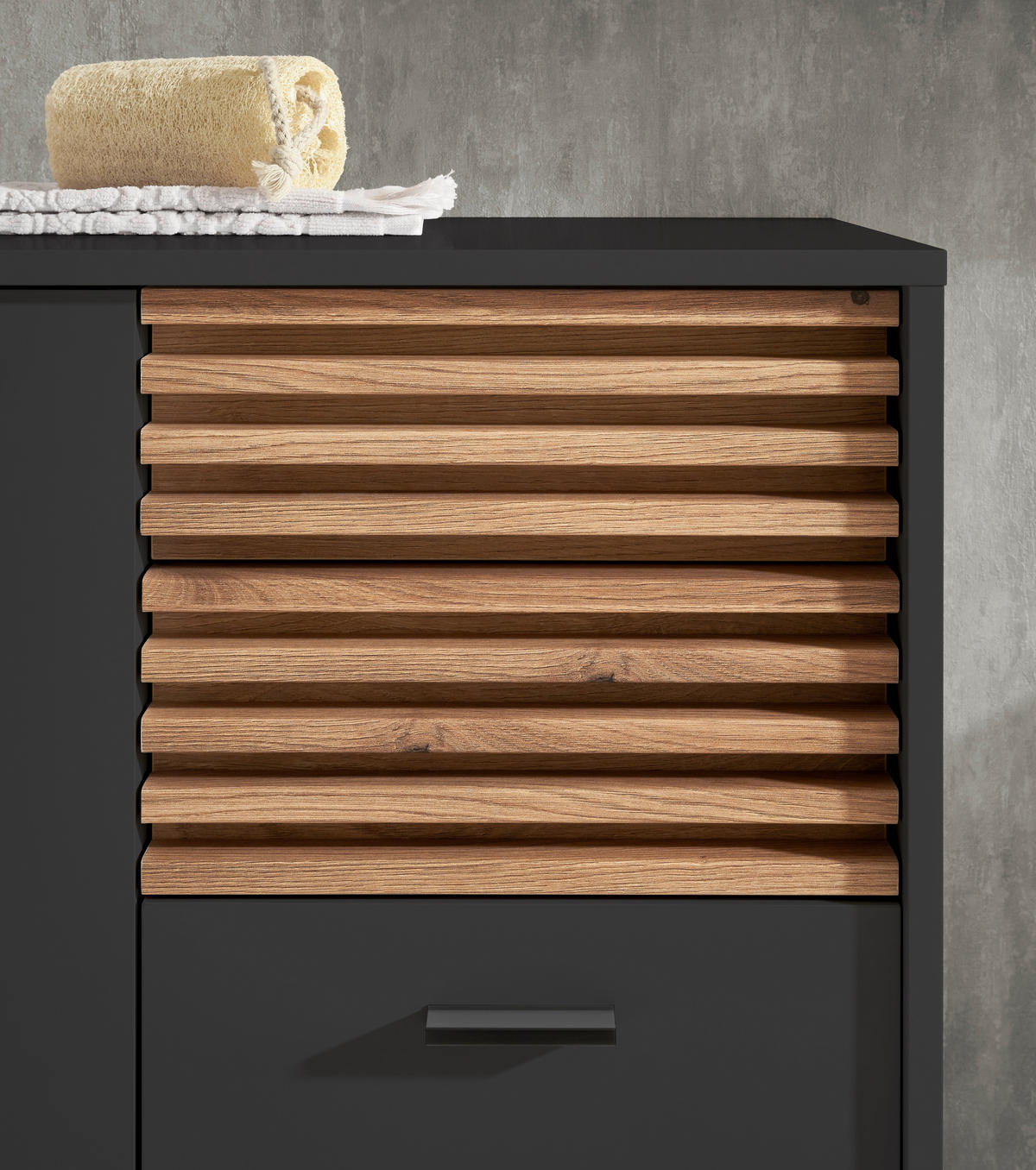MIDISCHRANK 60/106/35 cm  - Eichefarben/Anthrazit, KONVENTIONELL, Holzwerkstoff/Kunststoff (60/106/35cm) - home24