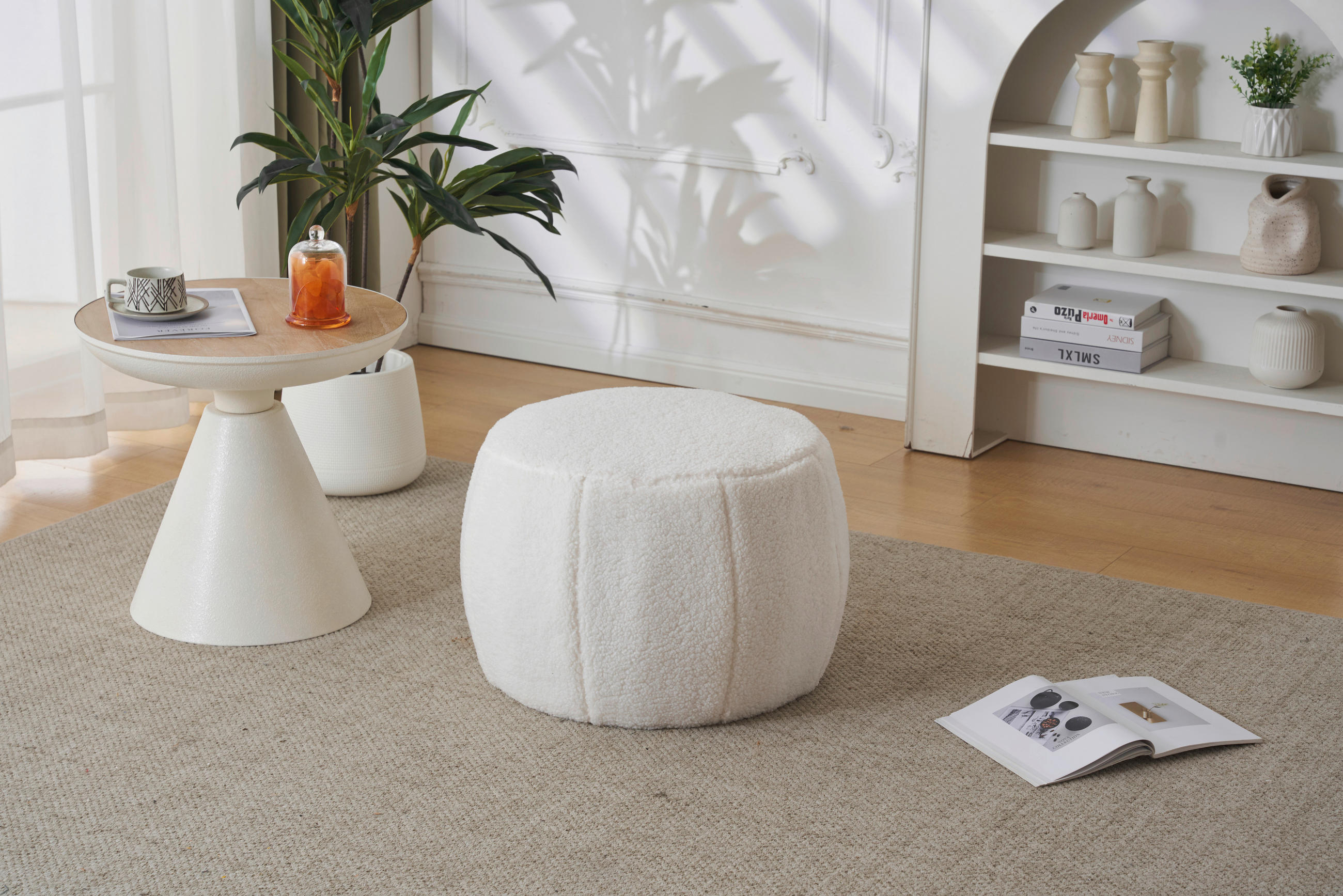 POUF Bouclé Beige 55/35/55 cm  - Beige, MODERN, Textil (55/35/55cm) - P & B
