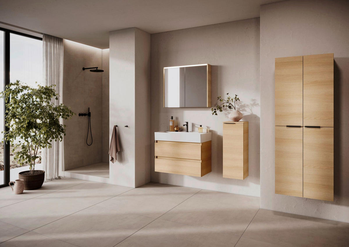 SPIEGELSCHRANK 80/68,3/16 cm  - Eichefarben/Silberfarben, MODERN, Glas/Holzwerkstoff (80/68,3/16cm) - Voleo