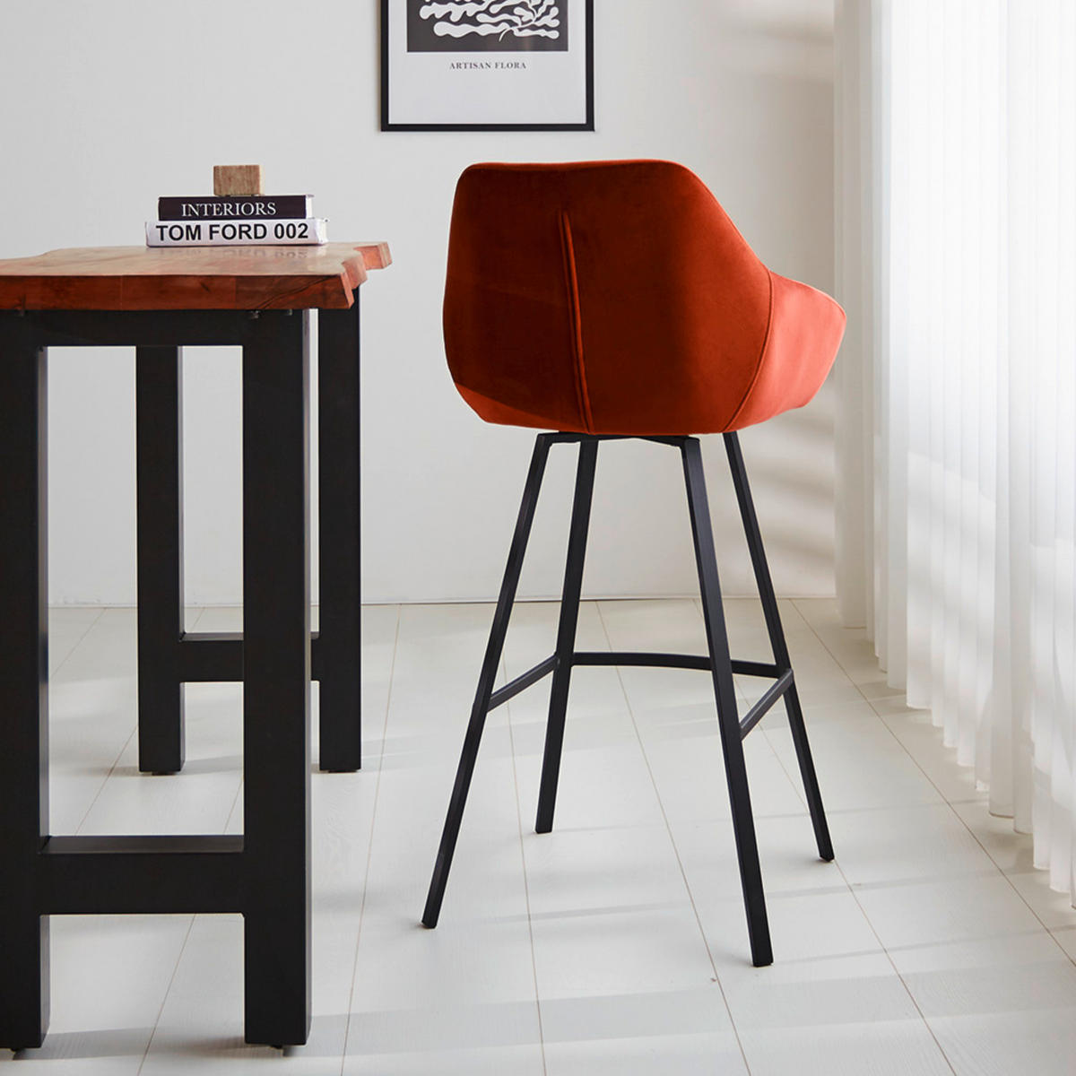 SADA BAROVÝCH STOLIČIEK 2 kus - oranžová/čierna, Modern, kov/textil (55/109/57cm) - MID.YOU