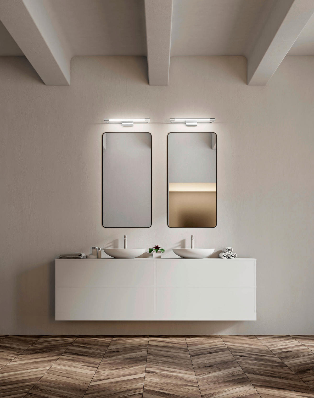 SPIEGELLEUCHTE Rapallo 60/8/5 cm   - Chromfarben, Design, Kunststoff/Metall (60/8/5cm) - Fabas Luce