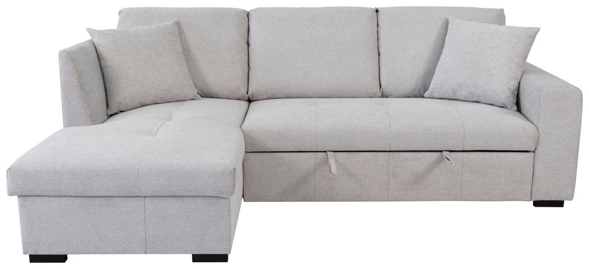 ECKSOFA LUKAS Silberfarben Struktur Zierkissen, Bettkasten  - Silberfarben, Trend, Textil (158/239cm) - P & B