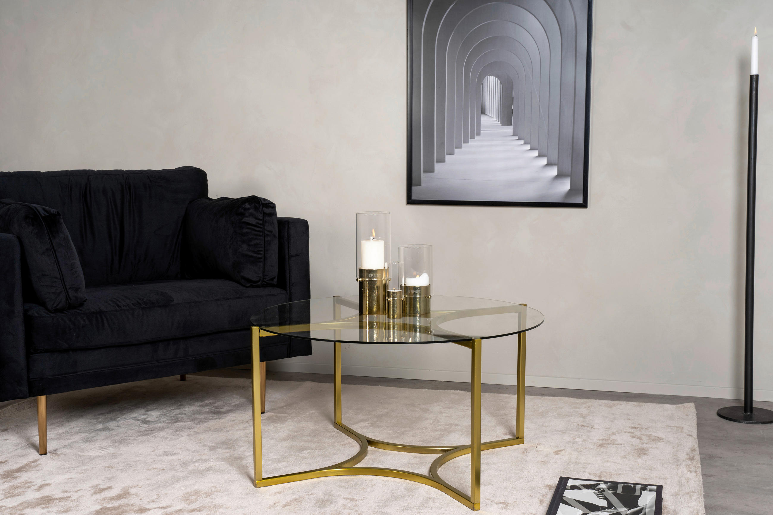 SOFFBORD i metall, glas 90/90/45 cm  - mässingsfärgad, Design, metall/glas (90/90/45cm) - Livetastic