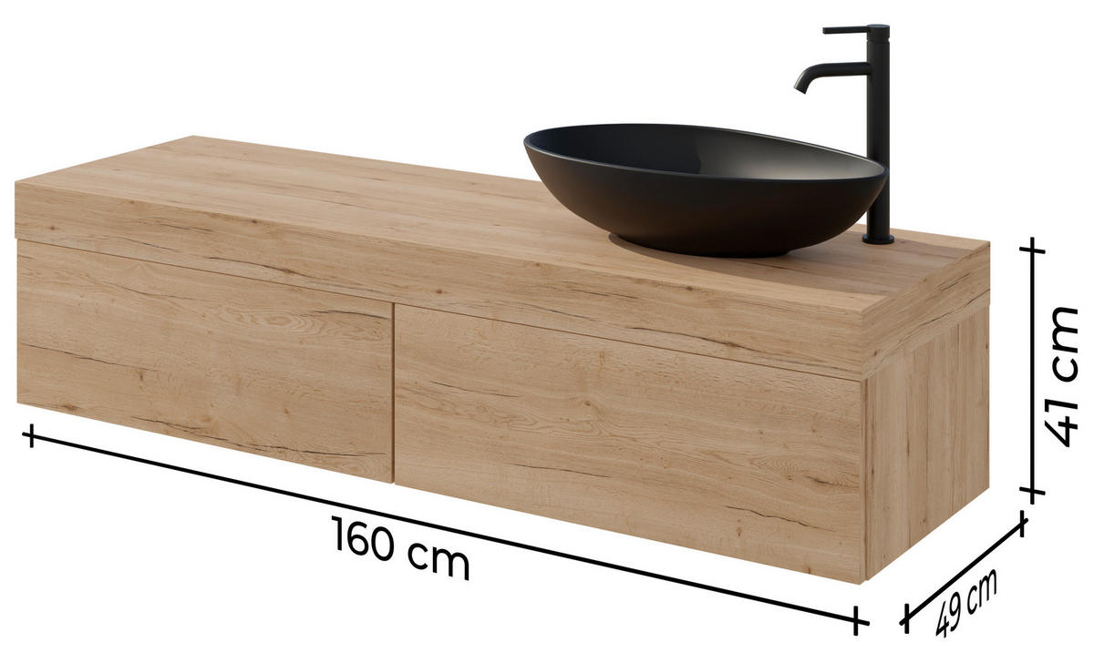 WASCHTISCHKOMBI 160 cm  - Eichefarben/Schwarz, MODERN, Keramik/Holzwerkstoff (160cm) - Celina Home