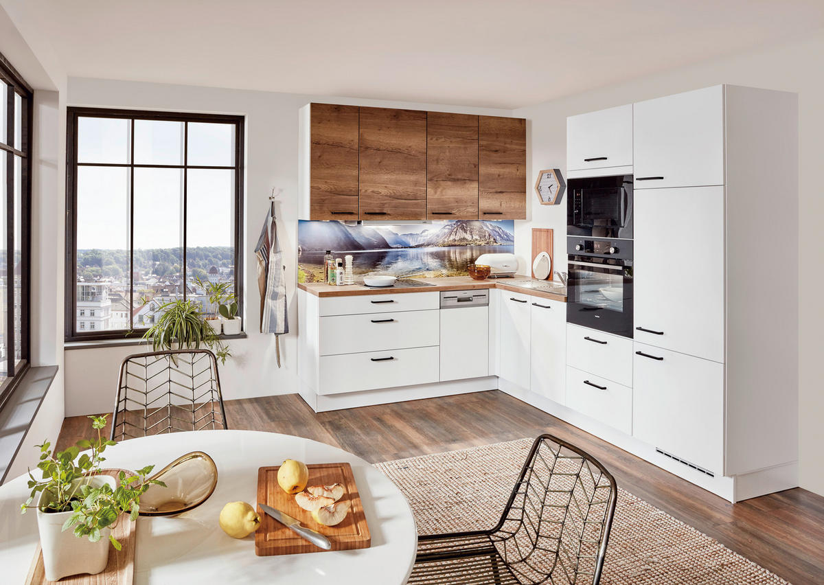 ROHOVÁ KUCHYNĚ SILVIO 265 - bílá/hnědá, Design, kompozitní dřevo (210/265cm) - Celina