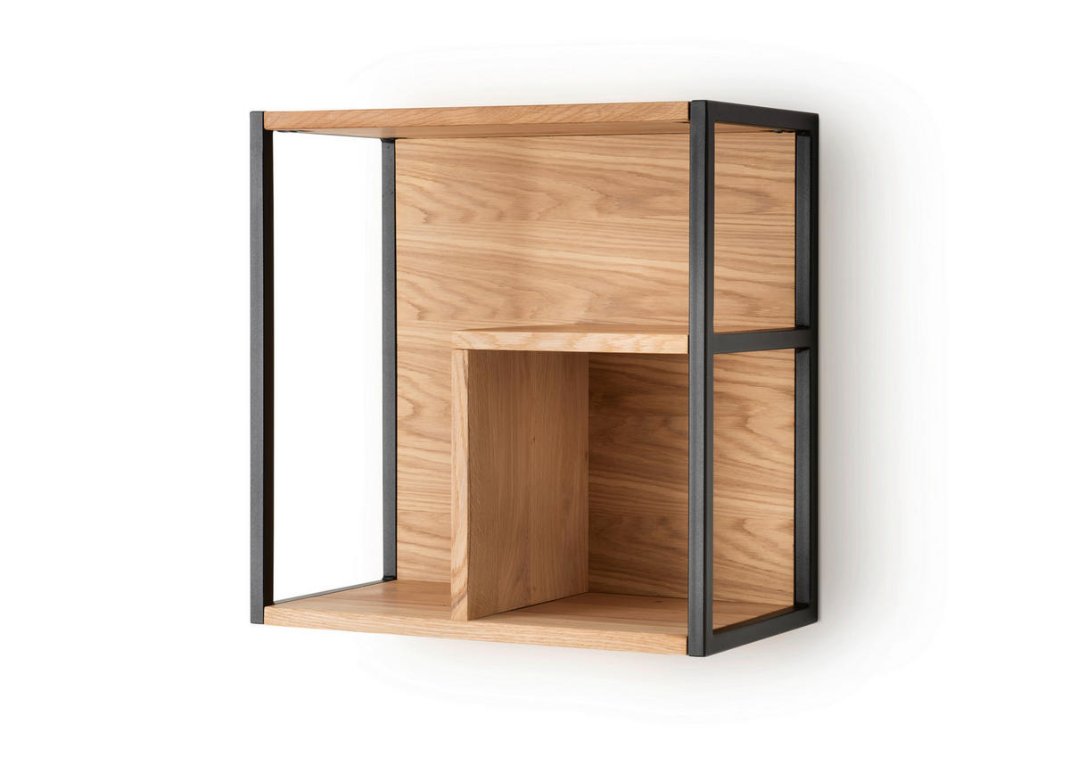WANDREGAL  - Eichefarben/Schwarz, Design, Holz/Metall (54/55/29cm) - Linea Natura