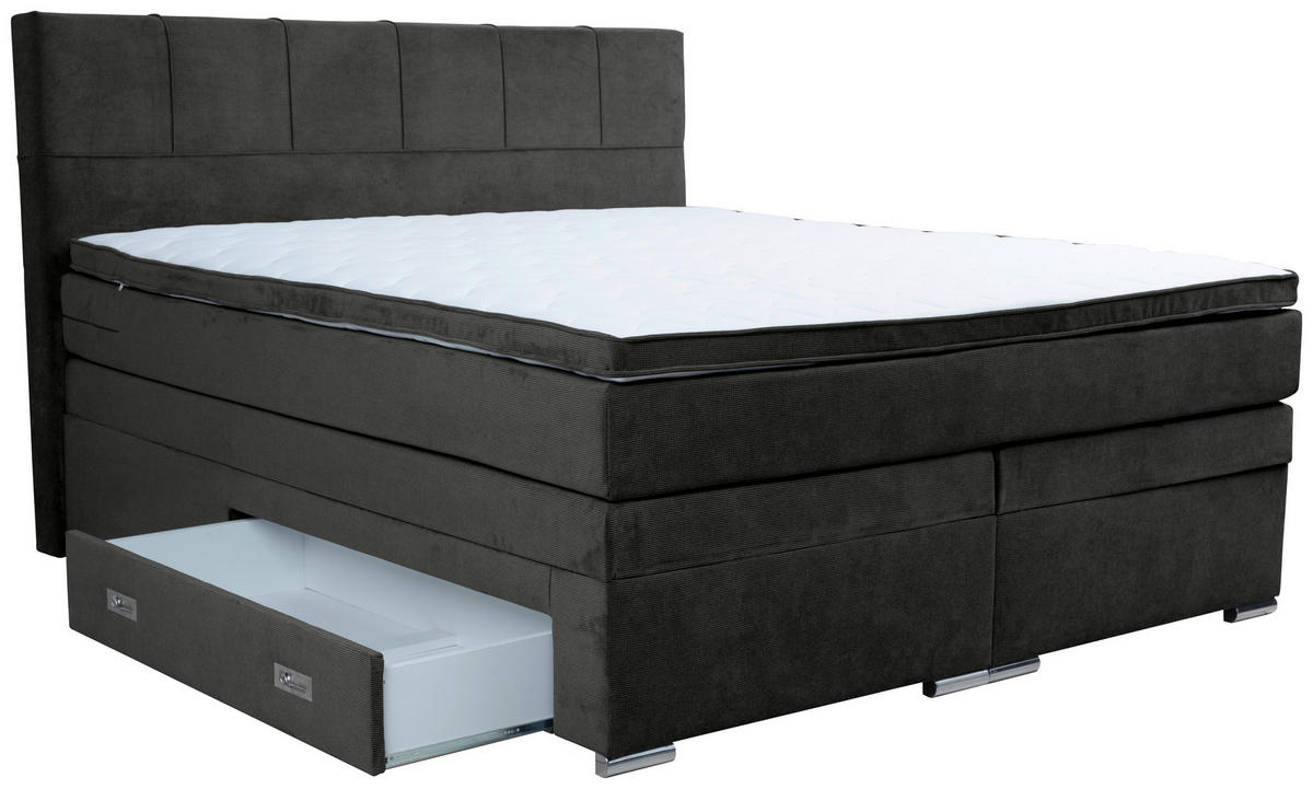 BOXSPRINGBETT 180/200 cm  in Schwarz  - Chromfarben/Schwarz, Design, Holz/Holzwerkstoff (180/200cm) - Boxxx
