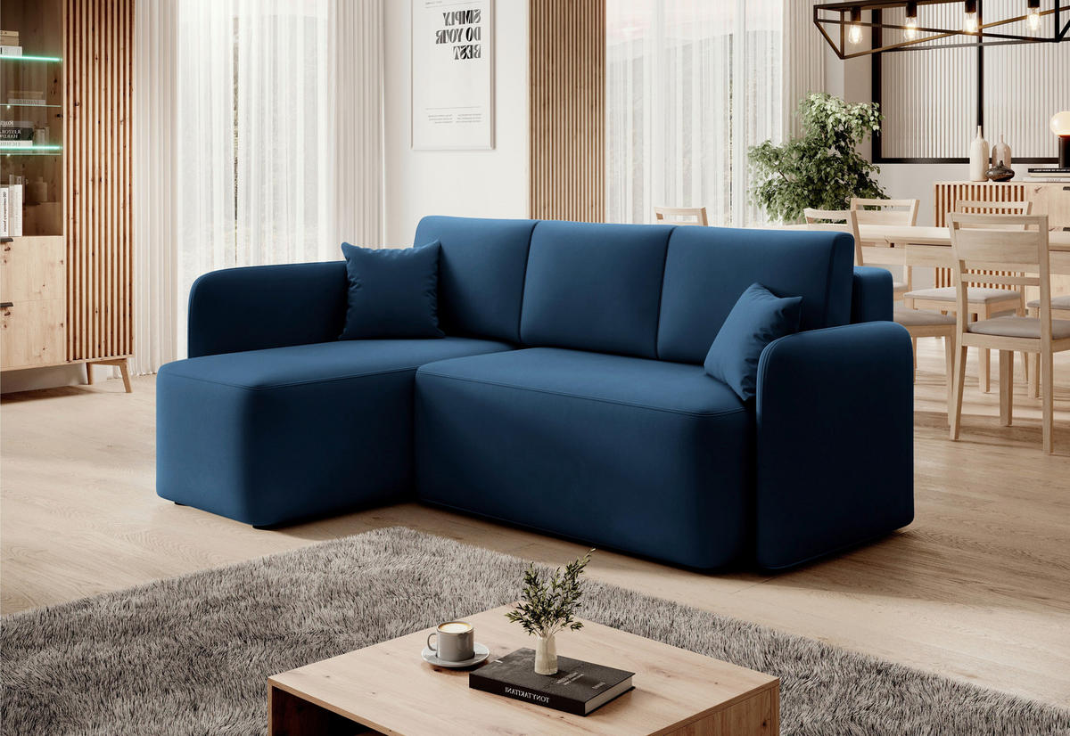 ECKSOFA Plüsch Blau  - Blau/Schwarz, Design, Kunststoff/Textil (150/206cm) - MID.YOU