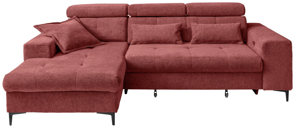ECKSOFA Chenille Rot  - Rot/Schwarz, Basics, Textil/Metall (186/270cm) - Livetastic