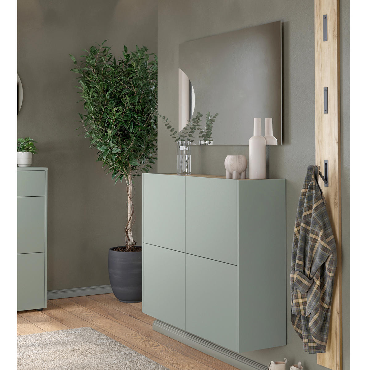 GARDEROBE 3-teilig  in 127/200/27 cm  - Eichefarben/Grün, Design, Holzwerkstoff (127/200/27cm) - Livetastic