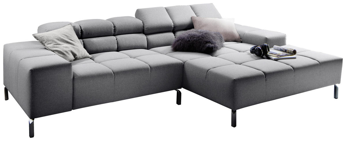 ECKSOFA in Flachgewebe Grau  - Grau, Design, Textil/Metall (280/178cm) - Hom`in