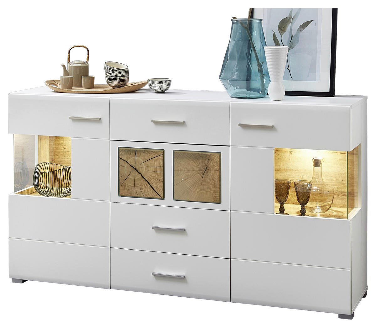 ŠIROKÁ KOMODA, bílá, barvy dubu, 170/94/42 cm - bílá/barvy dubu, Design, kov/kompozitní dřevo (170/94/42cm) - Hom`in