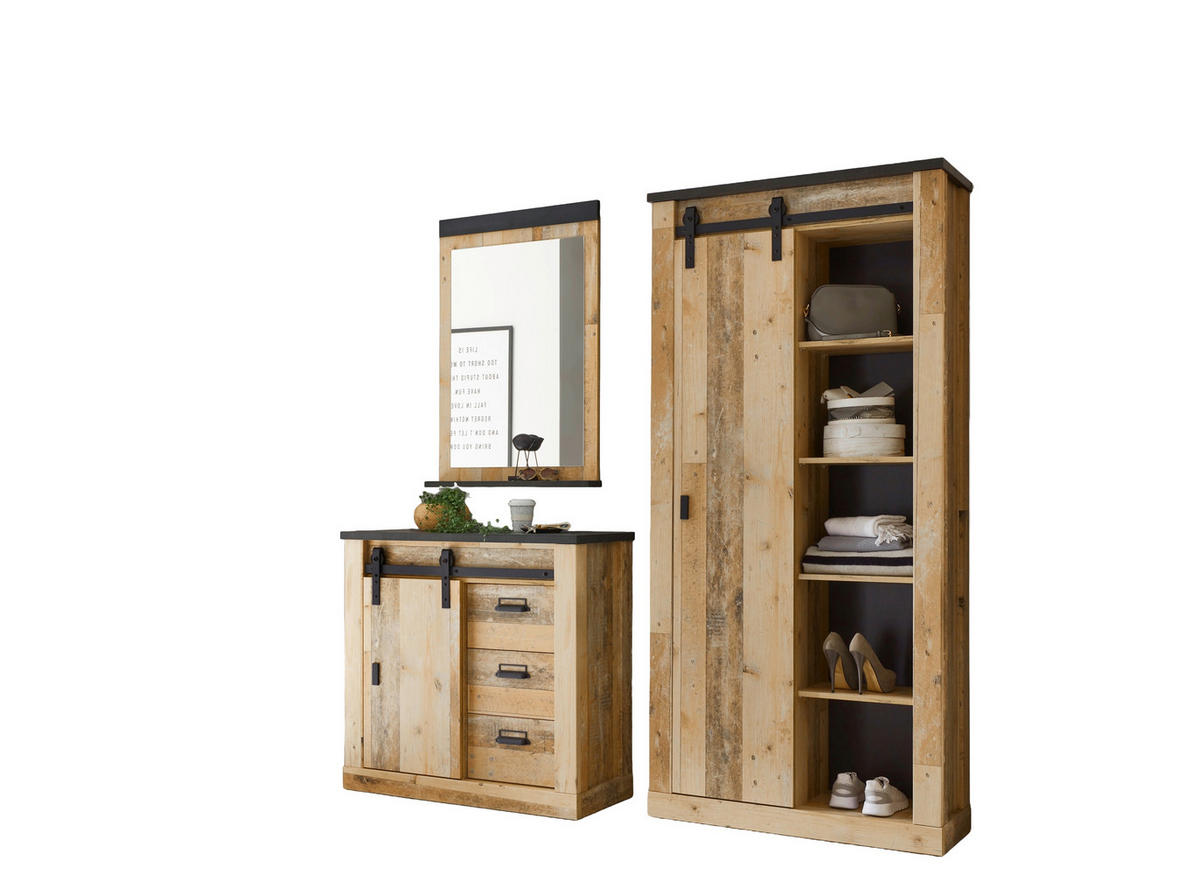GARDEROBE 3-teilig  in 206/201/43 cm  - Anthrazit/Naturfarben, Design, Glas/Holzwerkstoff (206/201/43cm) - Modante