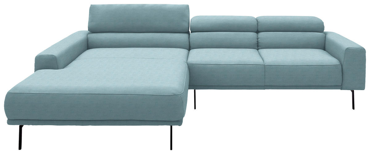 ECKSOFA Cord Hellblau  - Schwarz/Hellblau, Design, Textil/Metall (215-217/293cm) - Schöner Wohnen