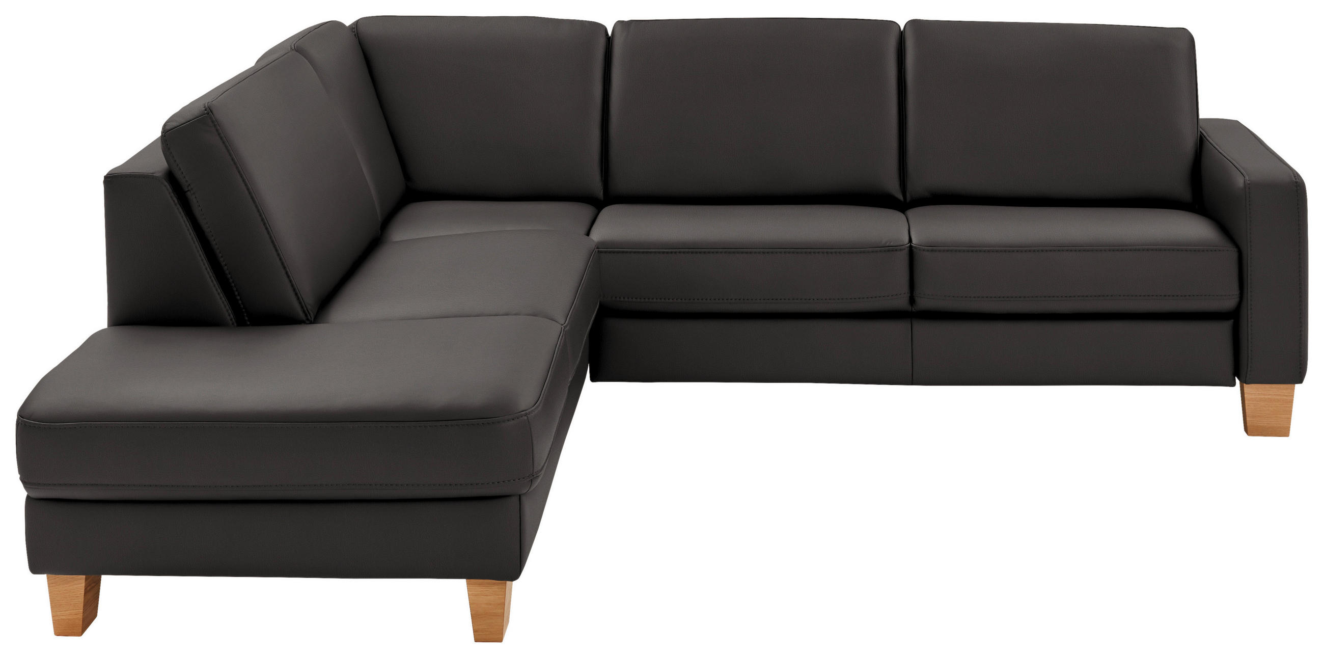 ECKSOFA in Echtleder Dunkelgrau  - Eiche Bianco/Dunkelgrau, Konventionell, Leder/Holz (235/257cm) - Valdera