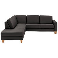 ECKSOFA in Echtleder Dunkelgrau  - Eiche Bianco/Dunkelgrau, Konventionell, Leder/Holz (235/257cm) - Valdera
