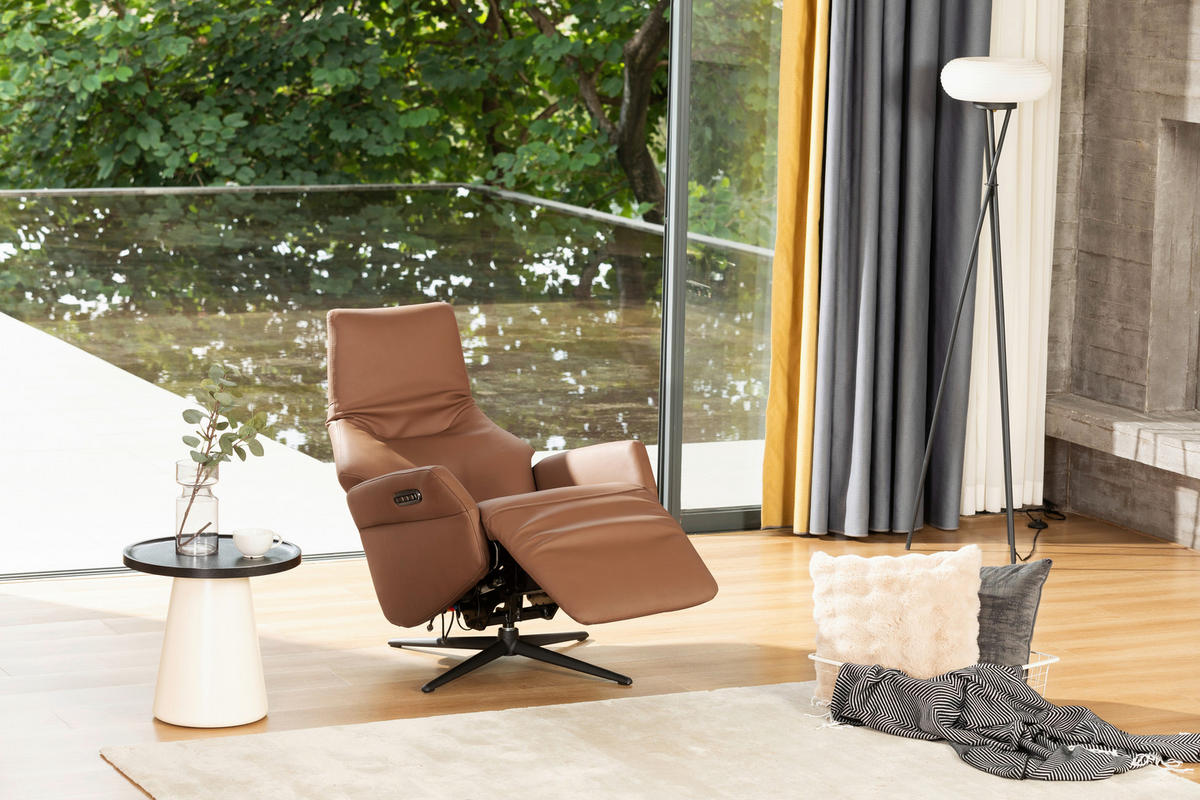 RELAXSESSEL Lederlook Echtleder    - Schwarz/Braun, KONVENTIONELL, Leder/Textil (70/111/86cm) - Livetastic