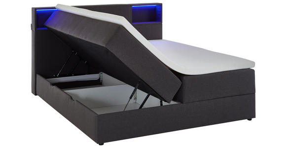 BOXSPRINGBETT 160/200 cm,  in Anthrazit, Matratze, Beleuchtung, Bettkasten, Topper, H3 = fest  - Anthrazit/Schwarz, Design, Holz/Textil (160/200cm) - Xora