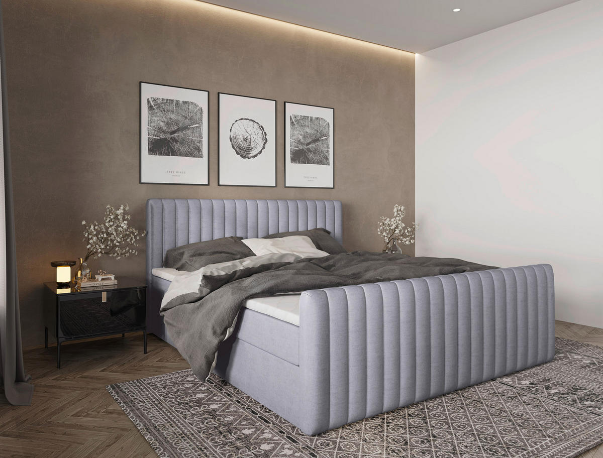 BOXBETT 180/200 cm,  in Silberfarben, gepolstertes Kopfteil, Bettkasten, Topper, Matratzen, H3 + H3 = fest  - Silberfarben/Schwarz, Basics, Kunststoff/Textil (180/200cm) - Chameo
