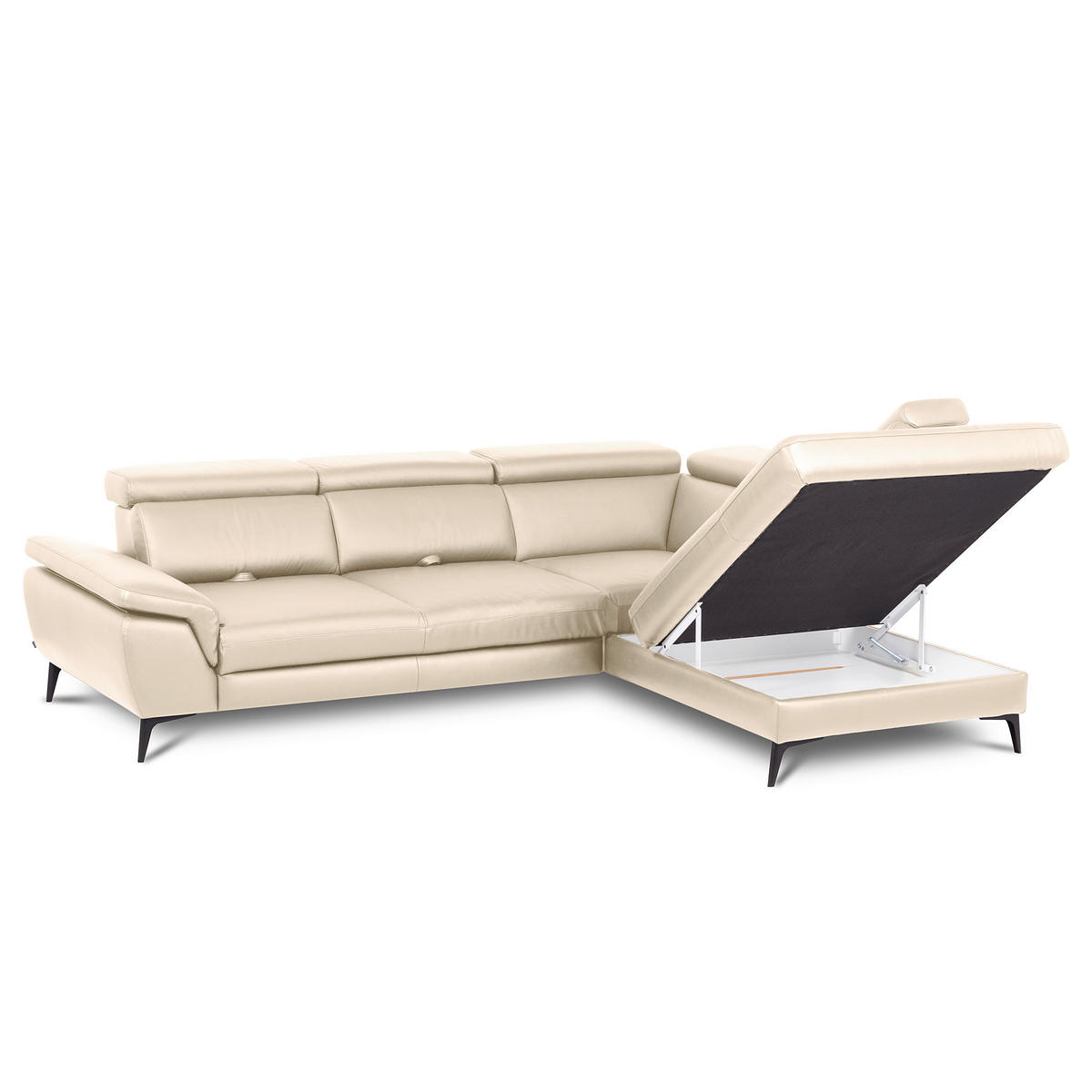ECKSOFA Lederlook Echtleder Grau  - Schwarz/Grau, Design, Leder/Textil (274/220cm) - Livetastic