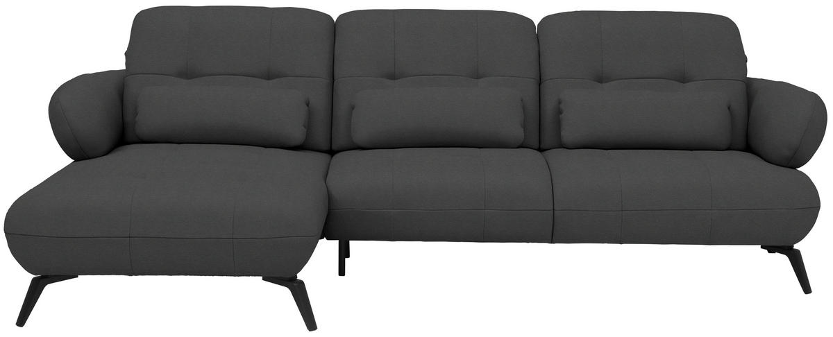 ECKSOFA Flachgewebe Anthrazit  - Anthrazit/Schwarz, Modern, Textil/Metall (180/282cm) - Novel
