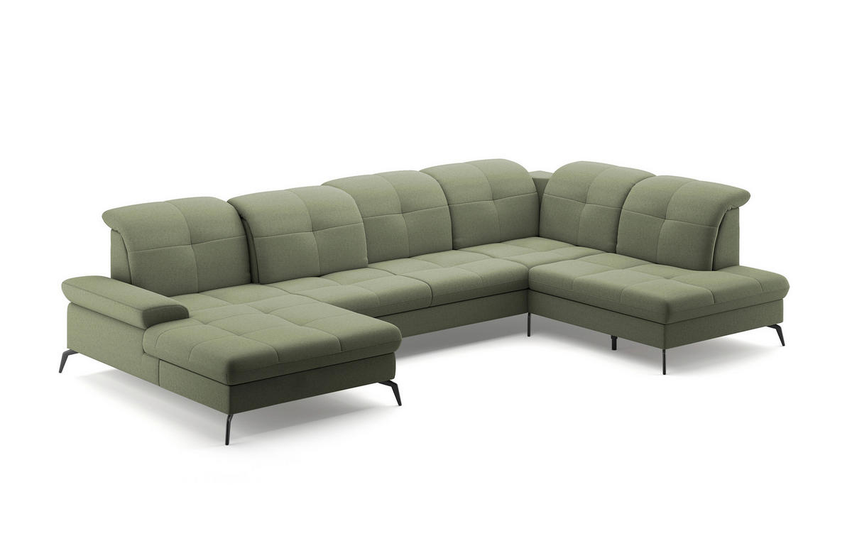 WOHNLANDSCHAFT in Flachgewebe Olivgrün  - Schwarz/Olivgrün, KONVENTIONELL, Textil/Metall (185/357/231cm) - Sit & More