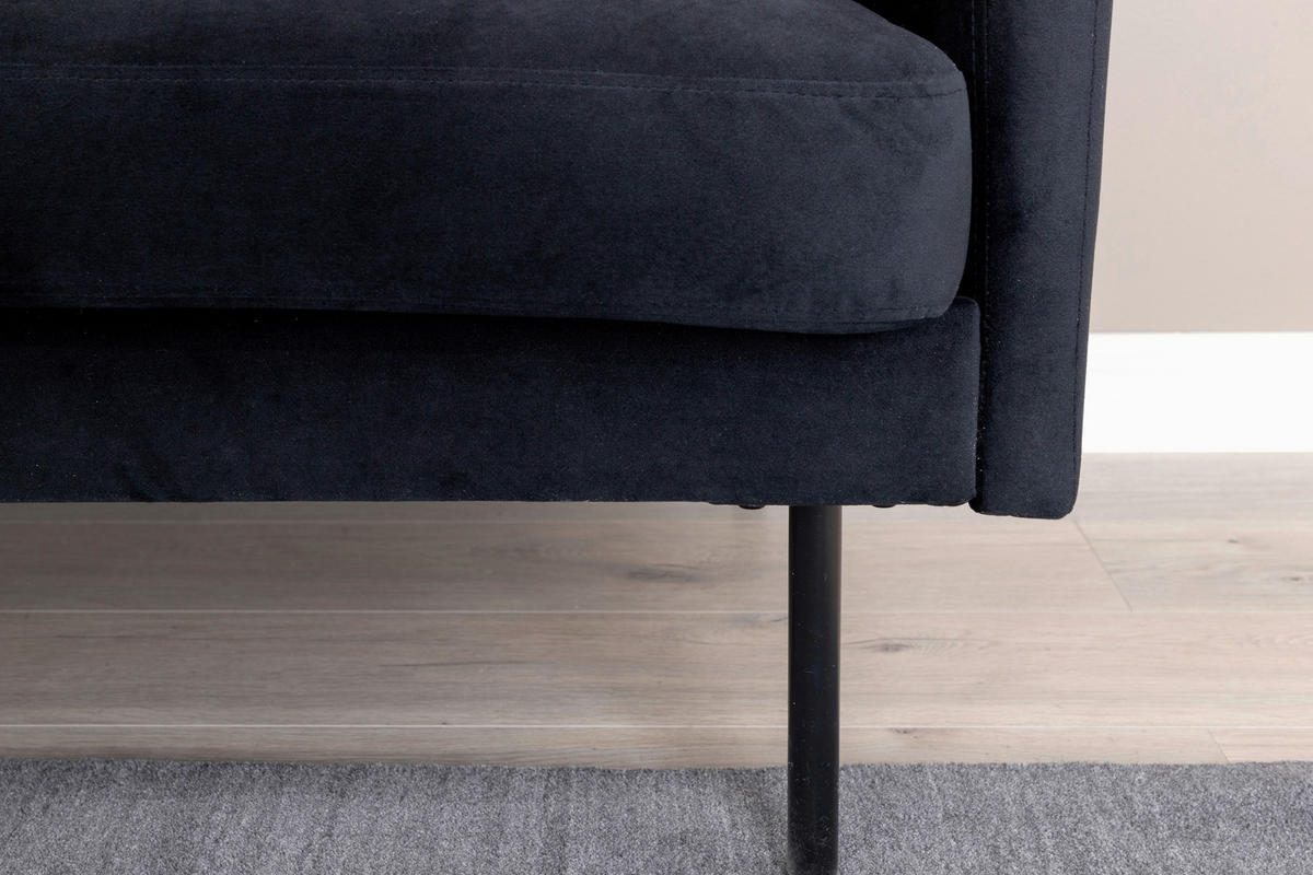 2-SITZER-SOFA in Samt Schwarz  - Schwarz, Design, Textil/Metall (180/78/80cm) - Livetastic