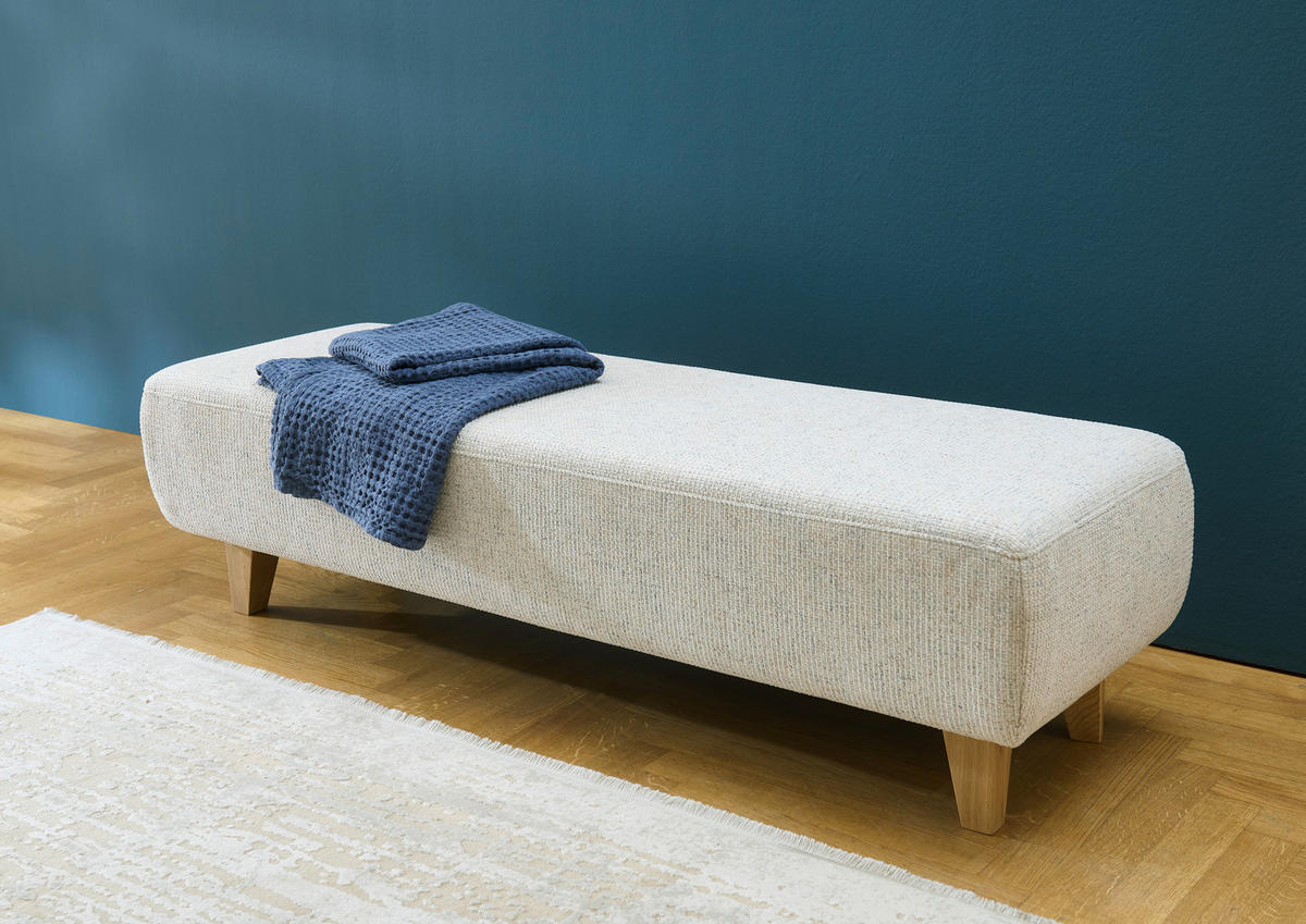 BETTBANK Chenille Beige  - Eiche Bianco/Beige, Design, Holz/Textil (157/40/53cm) - Hukla