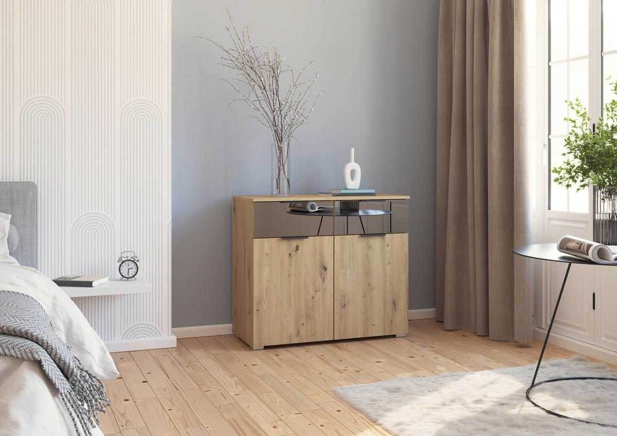 KOMMODE  in 80/81/42 cm  - Eiche Artisan, MODERN, Glas/Holzwerkstoff (80/81/42cm) - Rauch Möbel