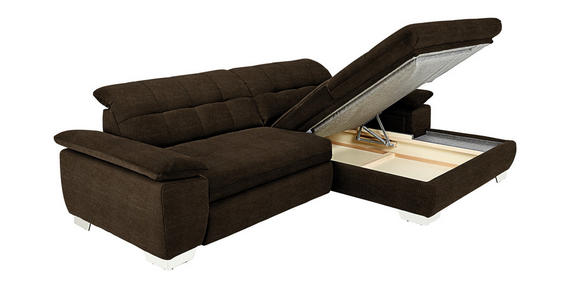 ECKSOFA in Mikrofaser Dunkelbraun  - Chromfarben/Dunkelbraun, Design, Textil/Metall (265/180cm) - Carryhome