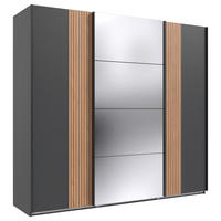 SCHWEBETÜRENSCHRANK 225/208/64 cm 3-türig Graphitfarben, Eiche Artisan  - Graphitfarben/Schwarz, Trend, Glas/Holzwerkstoff (225/208/64cm) - Ti'me