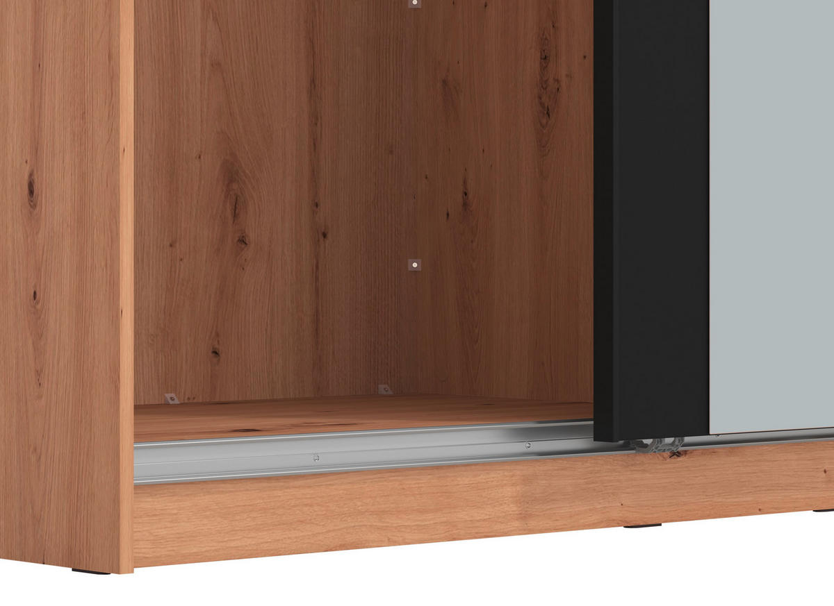 FÜGGESZTETT TOLÓAJTÓS SZEKRÉN fekete, tölgyfa  - fekete/tölgyfa, Basics, faalapú anyag (217/210/62,5cm) - Xora