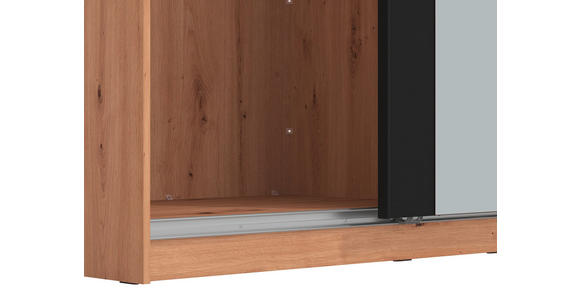 SCHWEBETÜRENSCHRANK 2-türig Schwarz, Eichefarben  - Eichefarben/Schwarz, Basics, Glas/Holzwerkstoff (217/210/62,5cm) - Xora