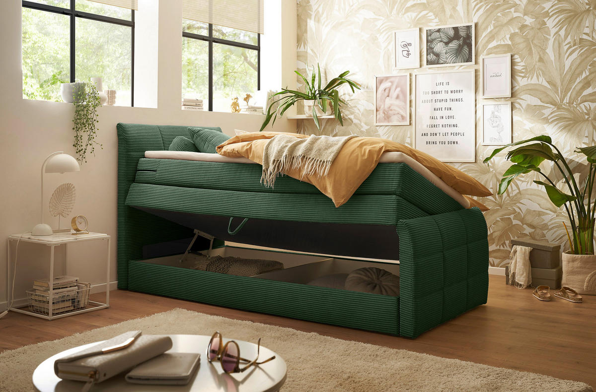 BOXSPRINGBETT 120/200 cm  in Olivgrün  - Schwarz/Olivgrün, Modern, Holzwerkstoff/Kunststoff (120/200cm) - MID.YOU