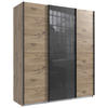 SCHWEBETÜRENSCHRANK  in Grau, Eichefarben  - Eichefarben/Schwarz, KONVENTIONELL, Glas/Holzwerkstoff (180/208/64cm) - Carryhome
