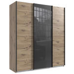 SCHWEBETÜRENSCHRANK  in Grau, Eichefarben  - Eichefarben/Schwarz, KONVENTIONELL, Glas/Holzwerkstoff (180/208/64cm) - Carryhome