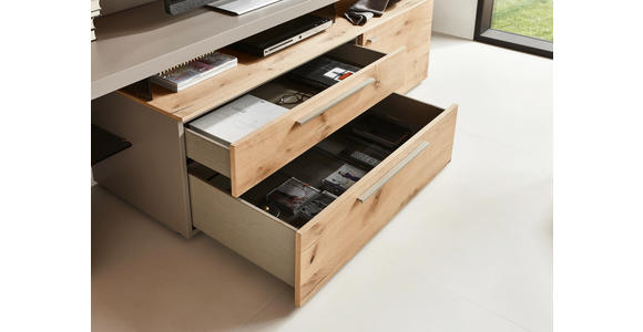 WOHNWAND in Eichefarben, Fango - Edelstahlfarben/Fango, Design, Glas/Holz (311,2/204,4/55,7cm) - Dieter Knoll
