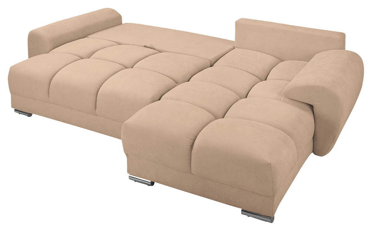 ECKSOFA in Mikrofaser Beige  - Beige/Silberfarben, Design, Textil/Metall (256/175cm) - Livetastic
