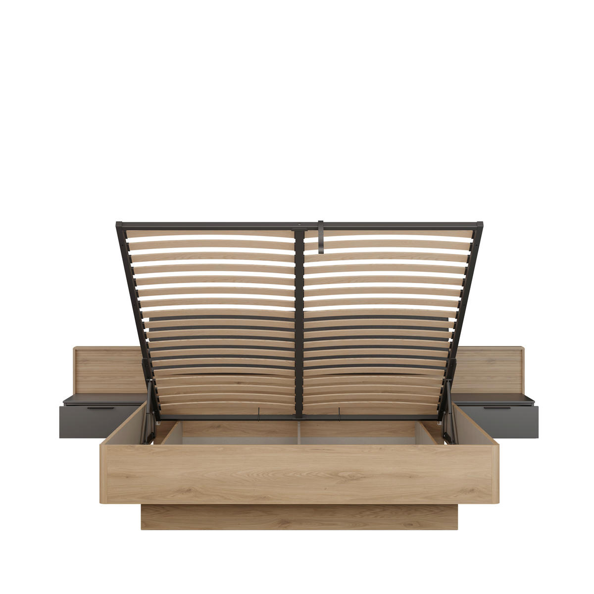 SET KREVETA I NOĆNIH ORMARIĆA   180/200 cm   siva, boje hrasta  - siva/boje hrasta, Moderno, drvni materijal/metal (180/200cm) - Hom`in