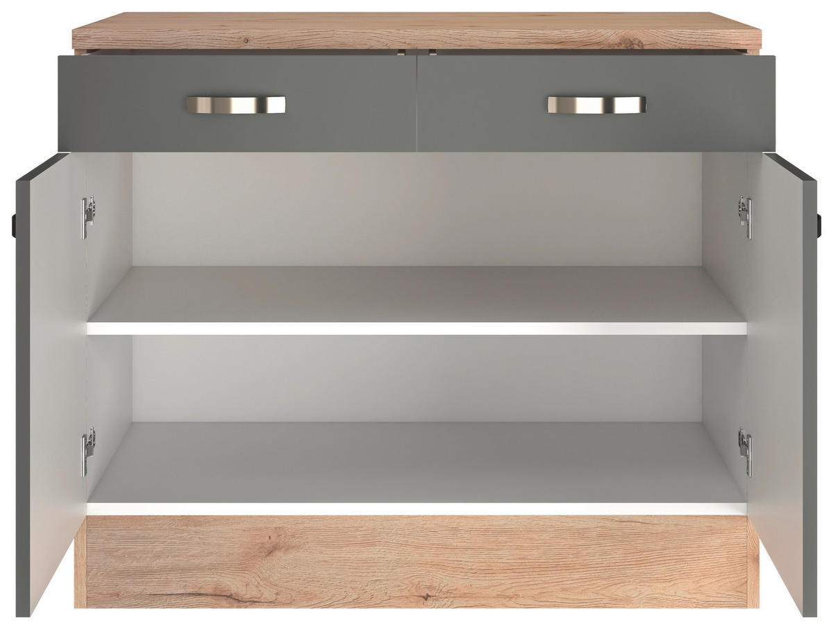 KÜCHENUNTERSCHRANK 100/85/60 cm  in Eiche San Remo, Dunkelgrau  - Edelstahlfarben/Dunkelgrau, MODERN, Holzwerkstoff/Metall (100/85/60cm) - FlexWell