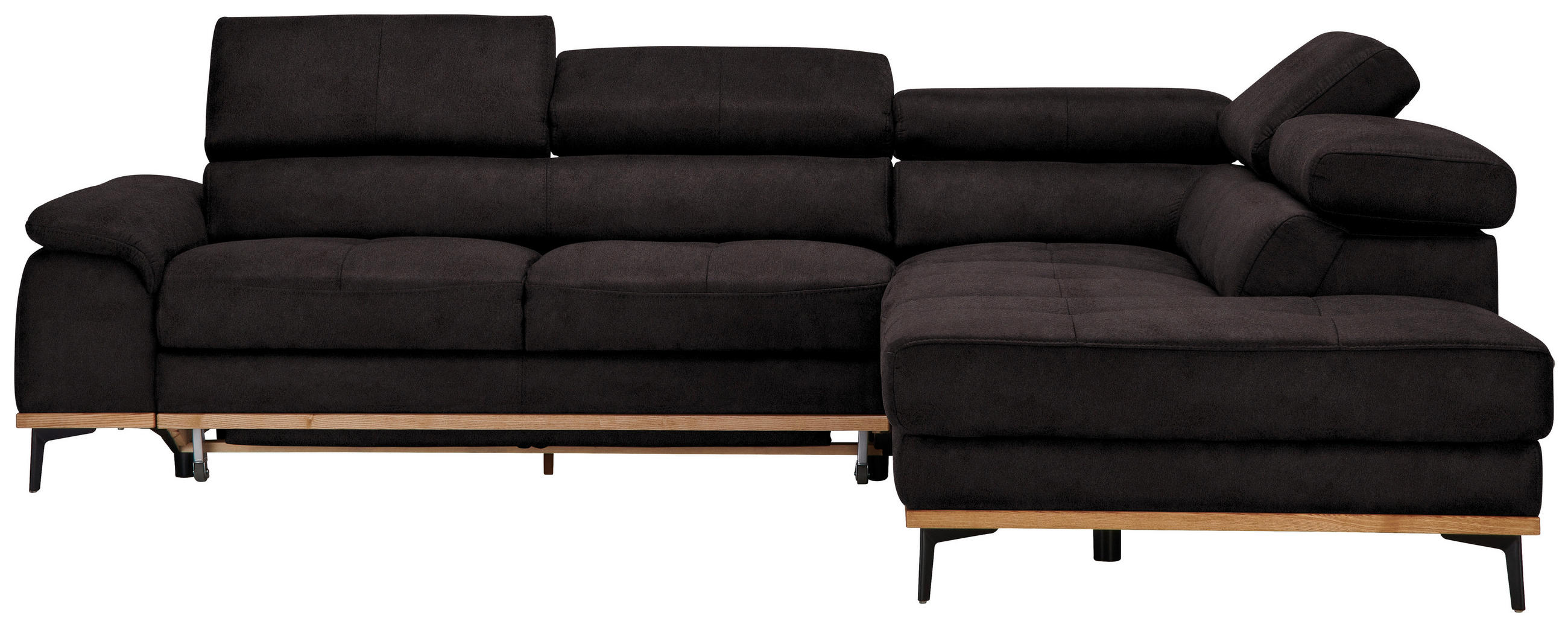 ECKSOFA Lederlook Grau  - Schwarz/Grau, Natur, Holz/Textil (282/226cm) - Novel