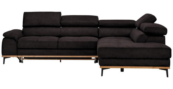 ECKSOFA  in Lederlook Grau Bettkasten, Schlaffunktion, Kopfteilverstellung  282/226 cm  - Schwarz/Grau, Natur, Holz/Textil (282/226cm) - Novel